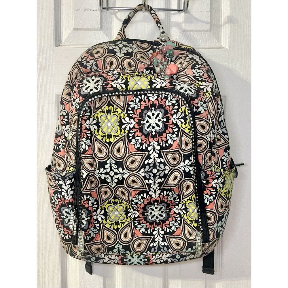 Vera Bradley Essential Large Backpack Mod Paisley Laptop Black Upcycled